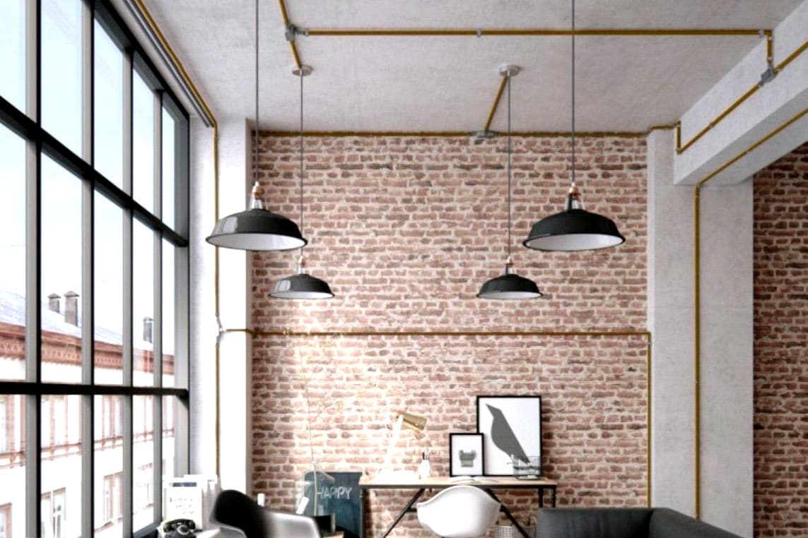 Industrieel interieur met verlichting
